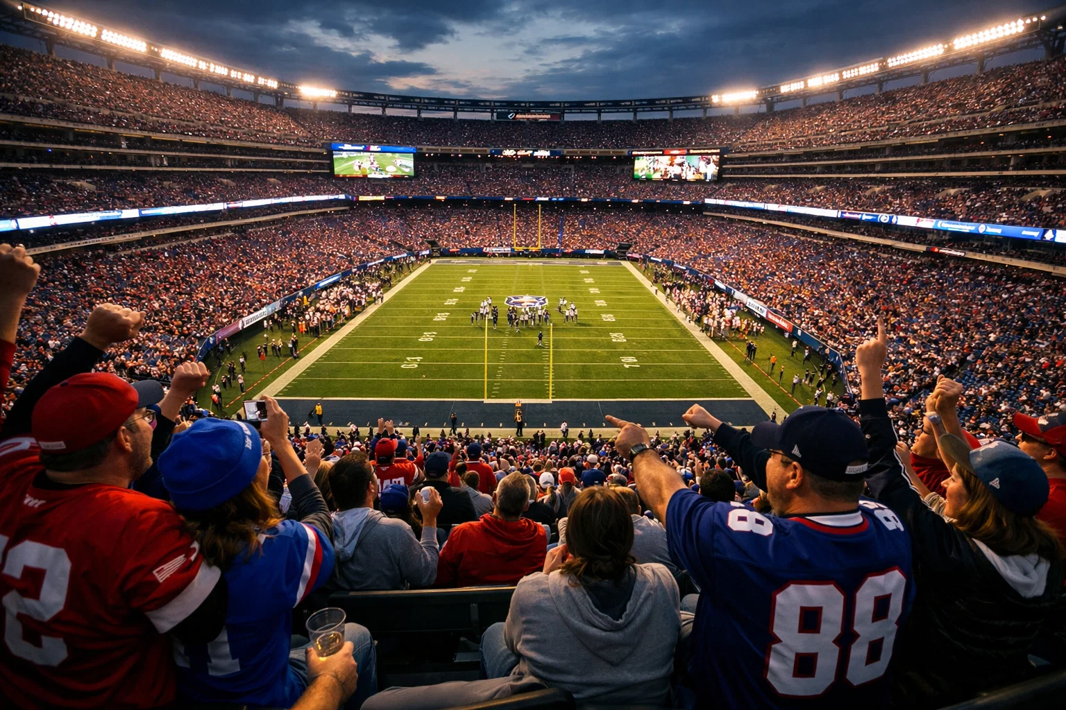 Atmosphäre bei einem NFL Spiel mit Fans und Spielfeld im Hintergrund