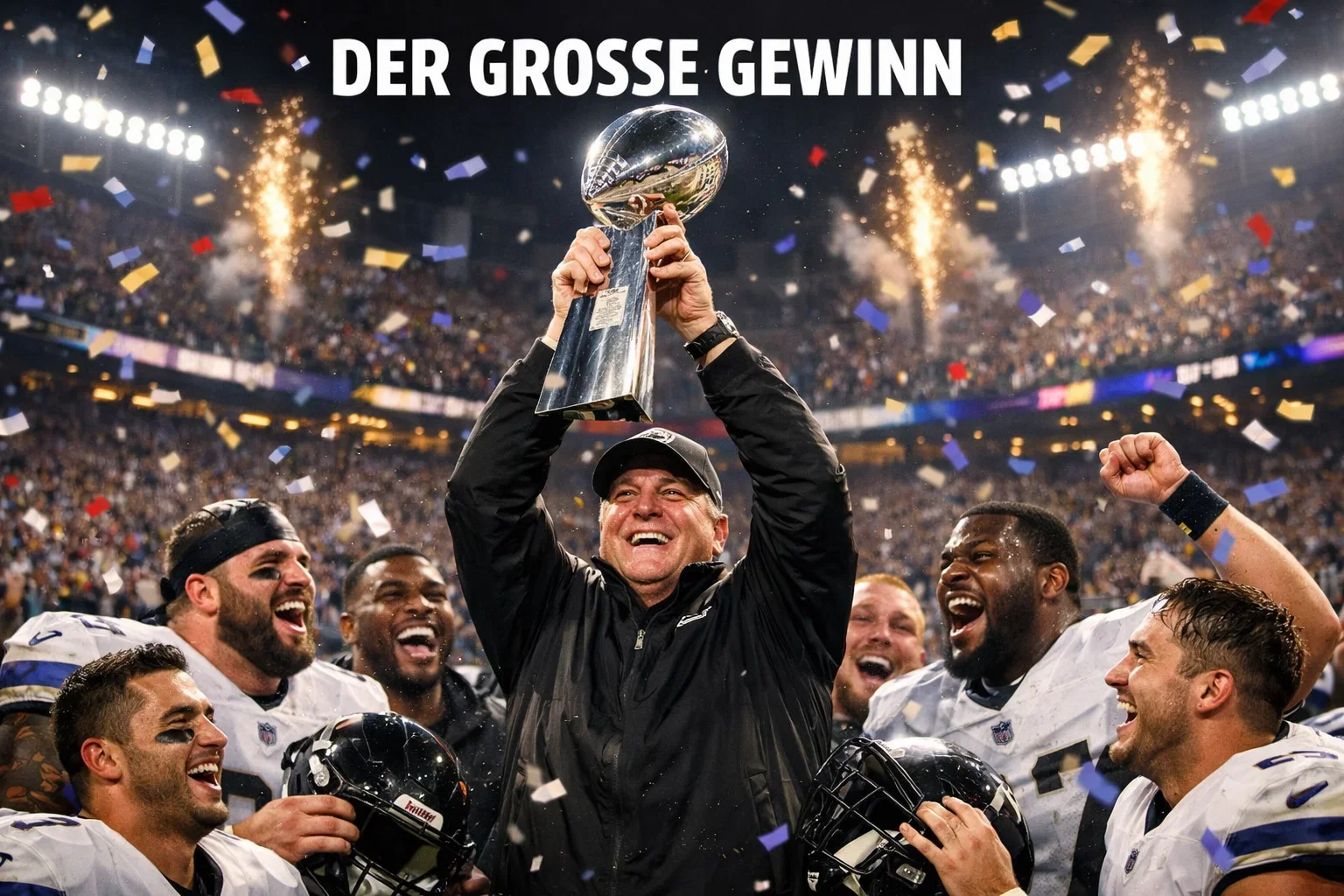 NFL-Team feiert mit der Vince Lombardi Trophy