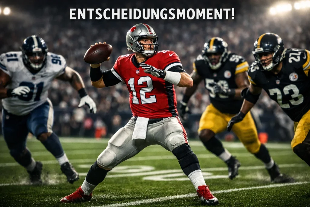 NFL Spieler in Aktion auf dem Spielfeld während eines laufenden Spielzugs