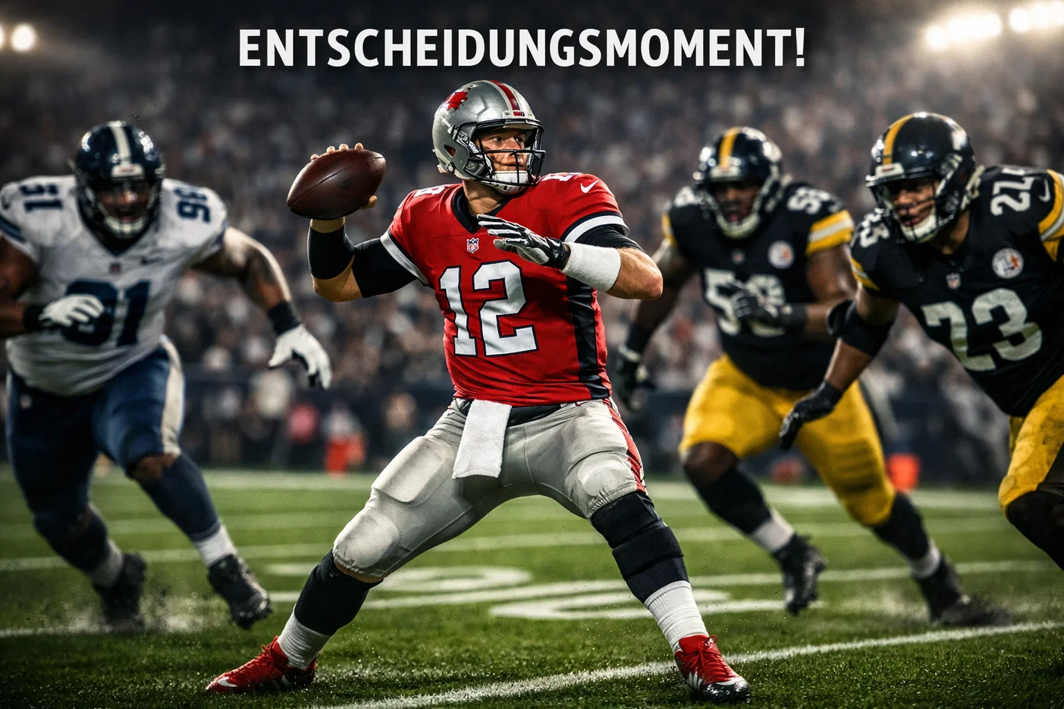 NFL Spieler in Aktion auf dem Spielfeld während eines laufenden Spielzugs