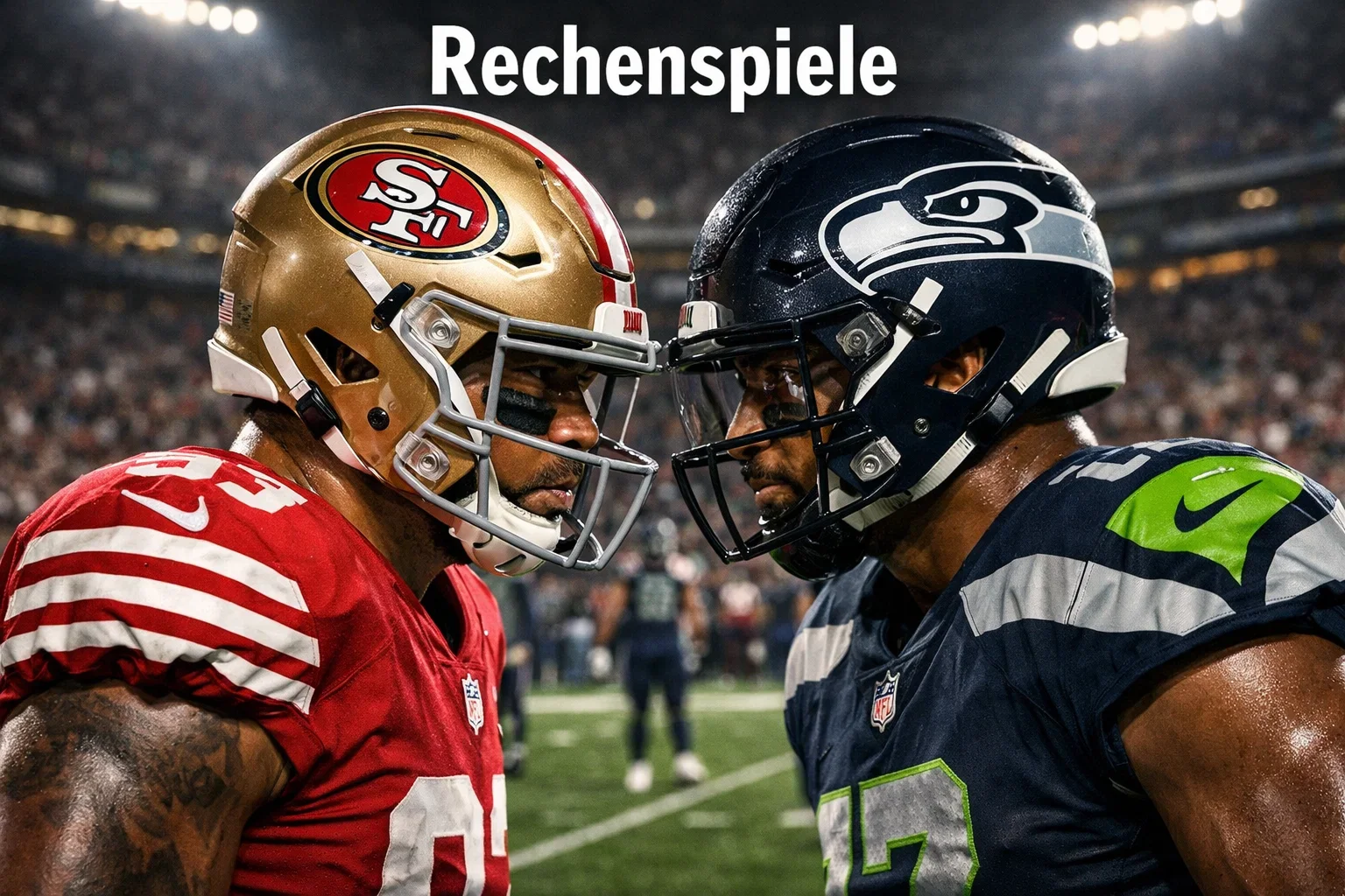 Intensive Konfrontation zwischen zwei NFL-Spielern auf dem Spielfeld