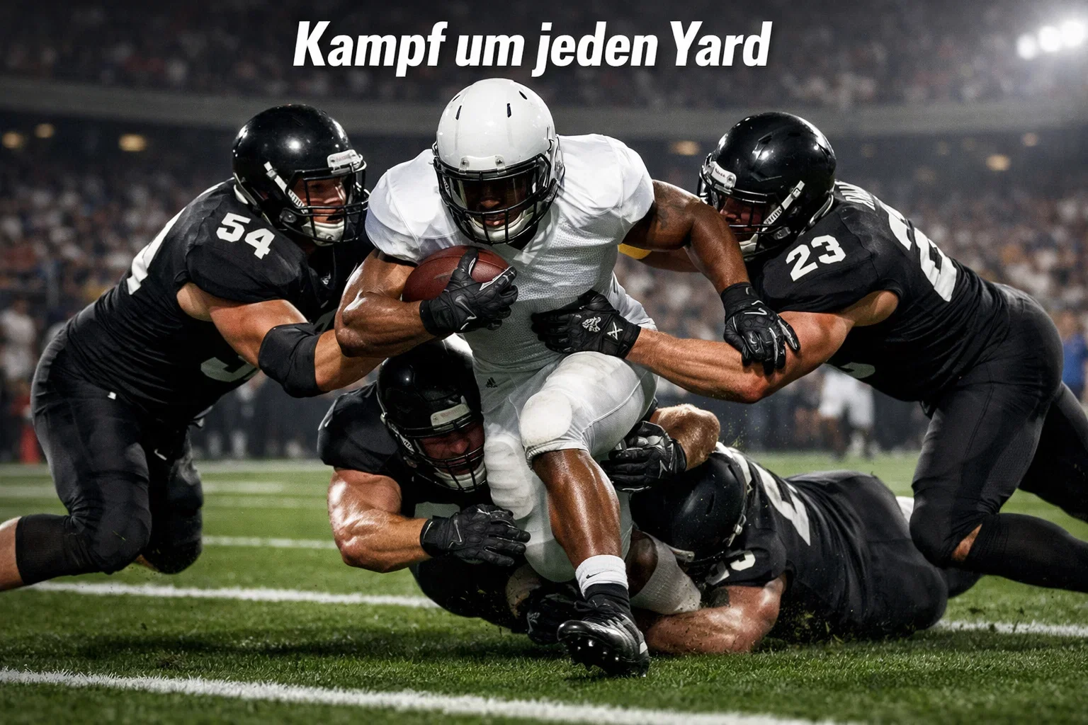 NFL-Spieler in Aktion mit Stadion im Hintergrund