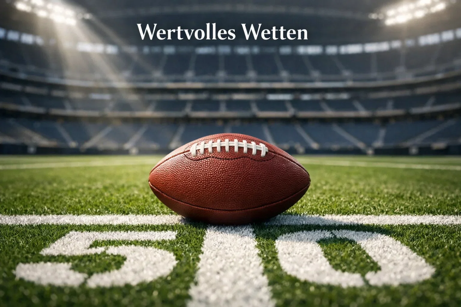 American Football auf NFL-Spielfeld mit Stadion im Hintergrund