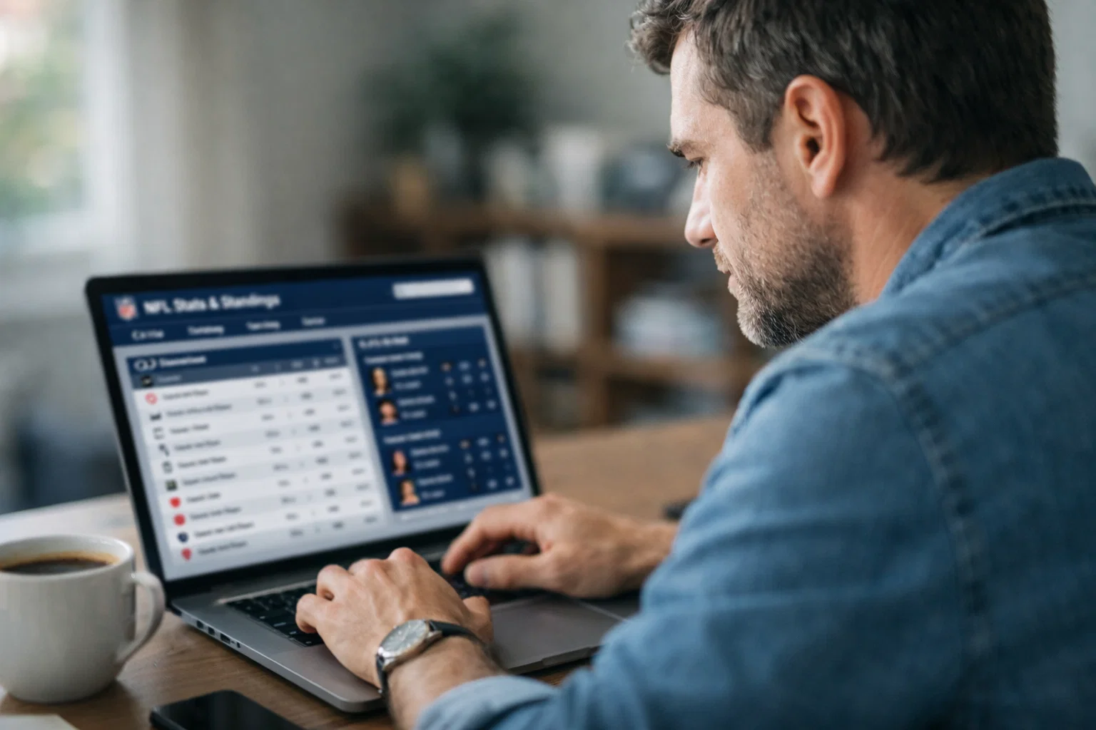 Person recherchiert NFL Statistiken am Laptop
